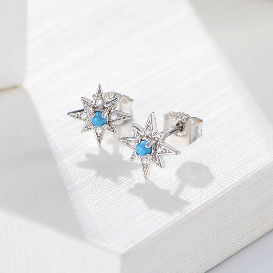 Sterling Silver Opal Hexagram Earrings