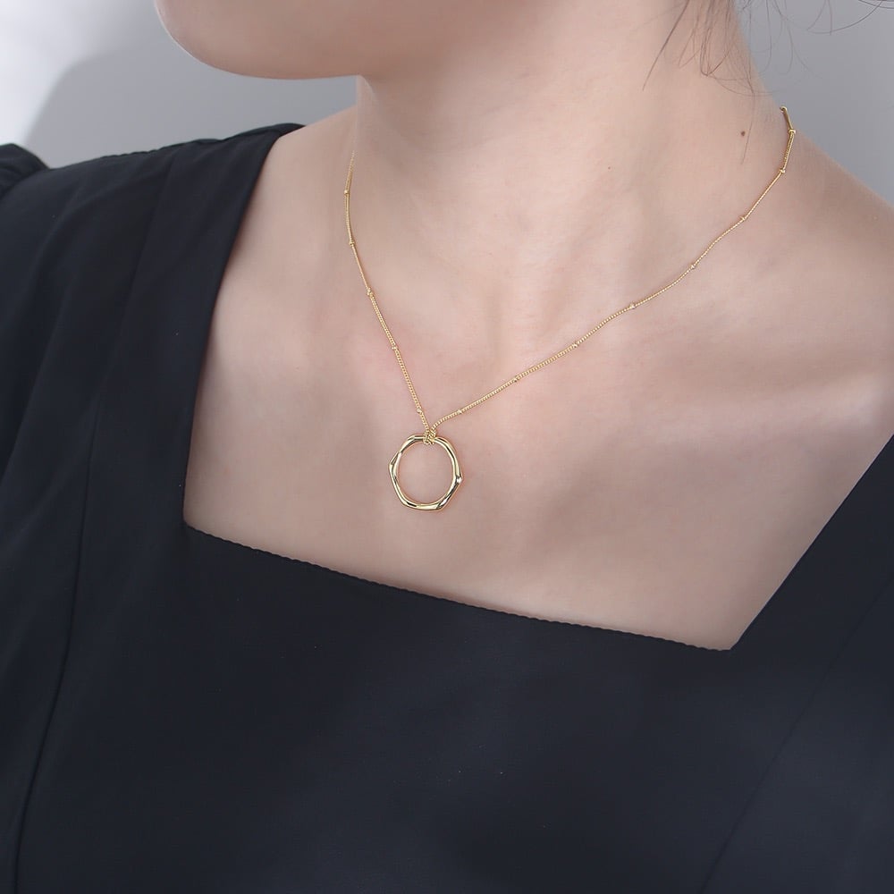 Gold Hollow Hexagon Pendant Necklace