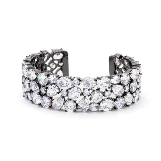 Bejeweled Cubic Zirconia Cuff in Black Tone