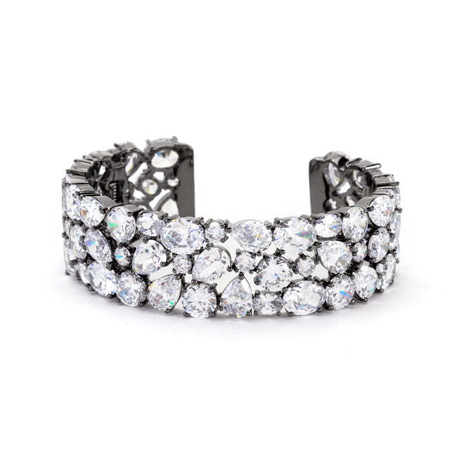 Bejeweled Cubic Zirconia Cuff in Black Tone