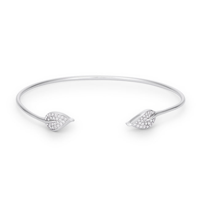 Rhodium Plated Cuff Bracelet with Clear Cubic Zirconia