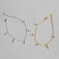 Silver Cubic Zirconia Cross Tassel Bracelet