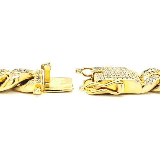 Gold PVD Over Brass Cubic Zirconia Cuban Bracelet