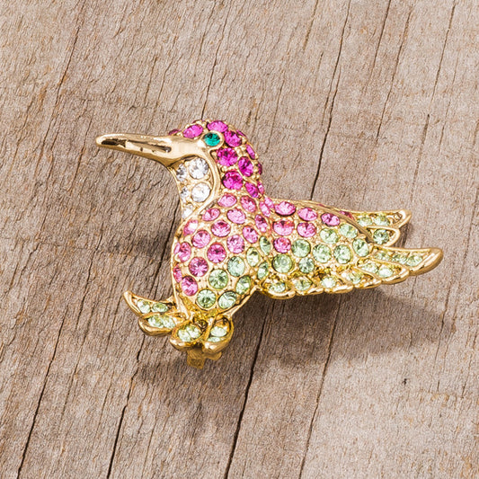 Multicolor Pink Hummingbird Brooch