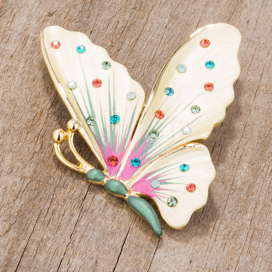 Multicolor Gold-Tone Butterfly Crystal Brooch