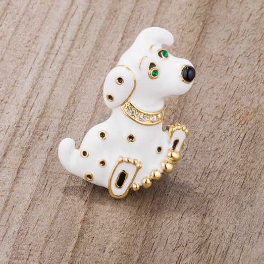White Dalmatian Crystal Brooch