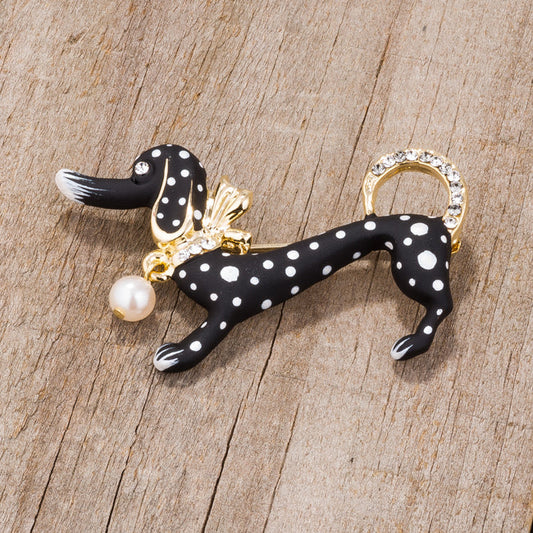 Black Dachshund Brooch with Crystals