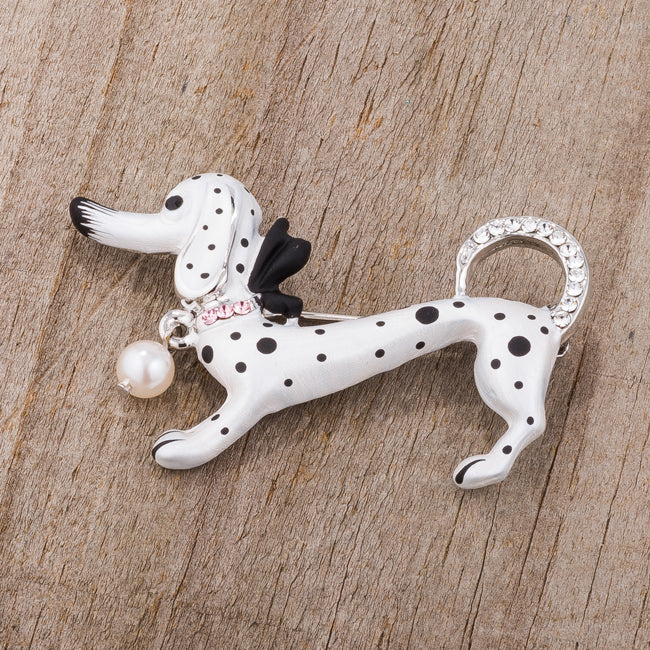 White Dachshund Crystal Brooch