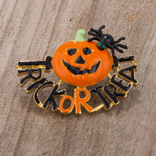 Jack-O'-Lantern Brooch with Crystals