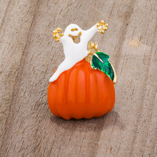 Pumpkin and Ghost Crystal Brooch