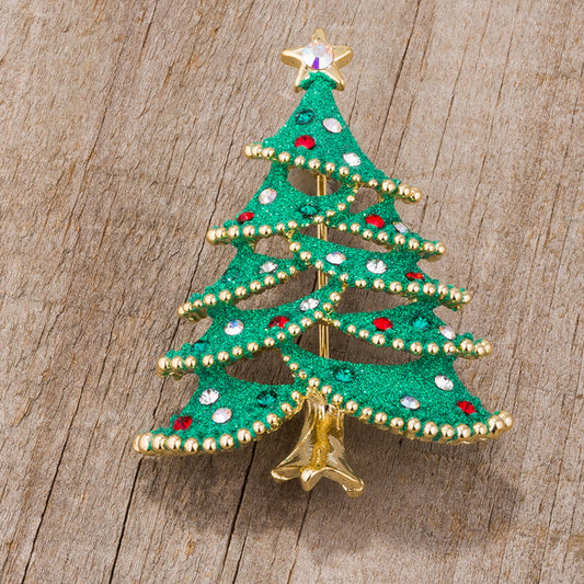 Christmas Tree Crystal Brooch