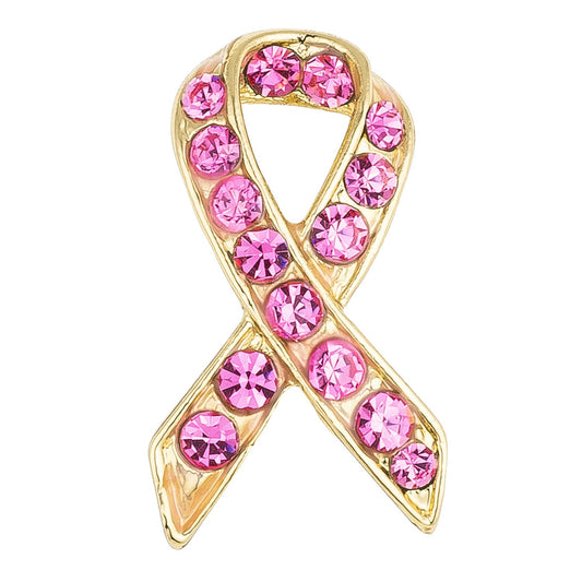 18K Gold-Plated Pink Crystal Awareness Pin