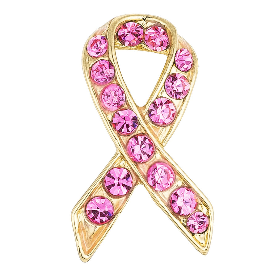 18K Gold-Plated Pink Crystal Awareness Pin