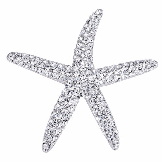 Silvertone Clear Crystal Starfish Brooch