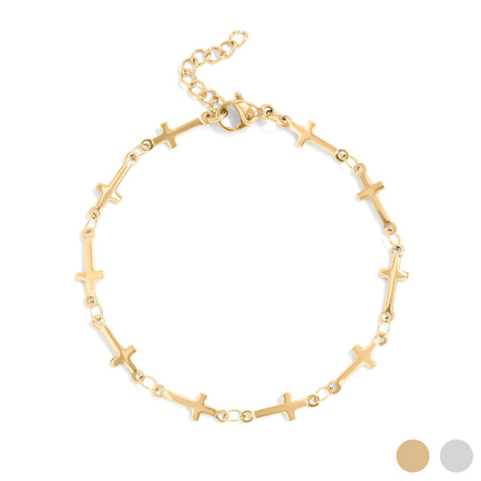 18K Gold PVD Cross Chain Bracelet