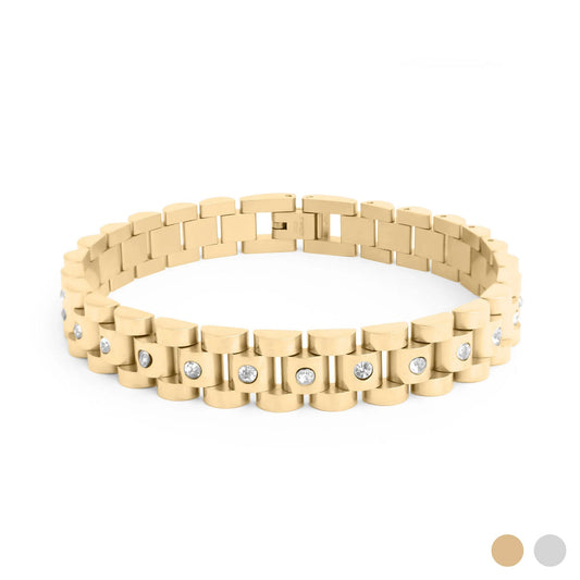 18K Gold Stainless Steel Watch with Stone-Accented Band