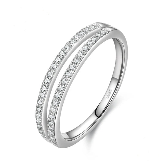 Sterling Silver Engagement Double Row Ring