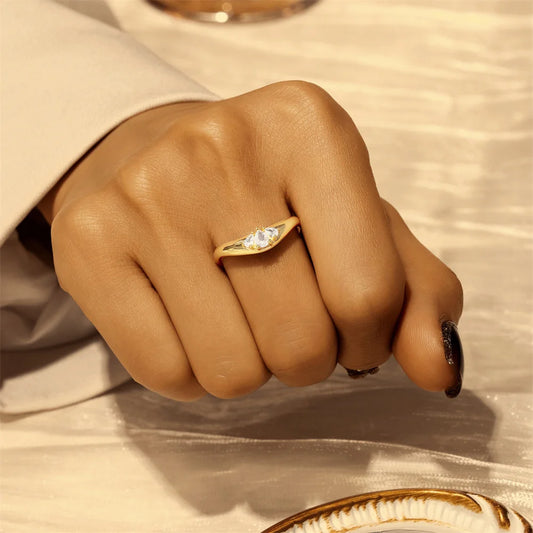 Cubic Zirconia Wave Ring in Sterling Silver - Size 7