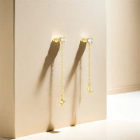 Gold Plated Star and Moon Drop Earrings