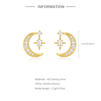 Gold Plated Sterling Silver Half Moon Star Stud Earrings