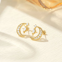Gold Plated Sterling Silver Half Moon Star Stud Earrings