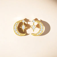 Gold Plated Sterling Silver Half Moon Star Stud Earrings