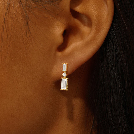 Gold Plated Sterling Silver Baguette Dangle Earrings