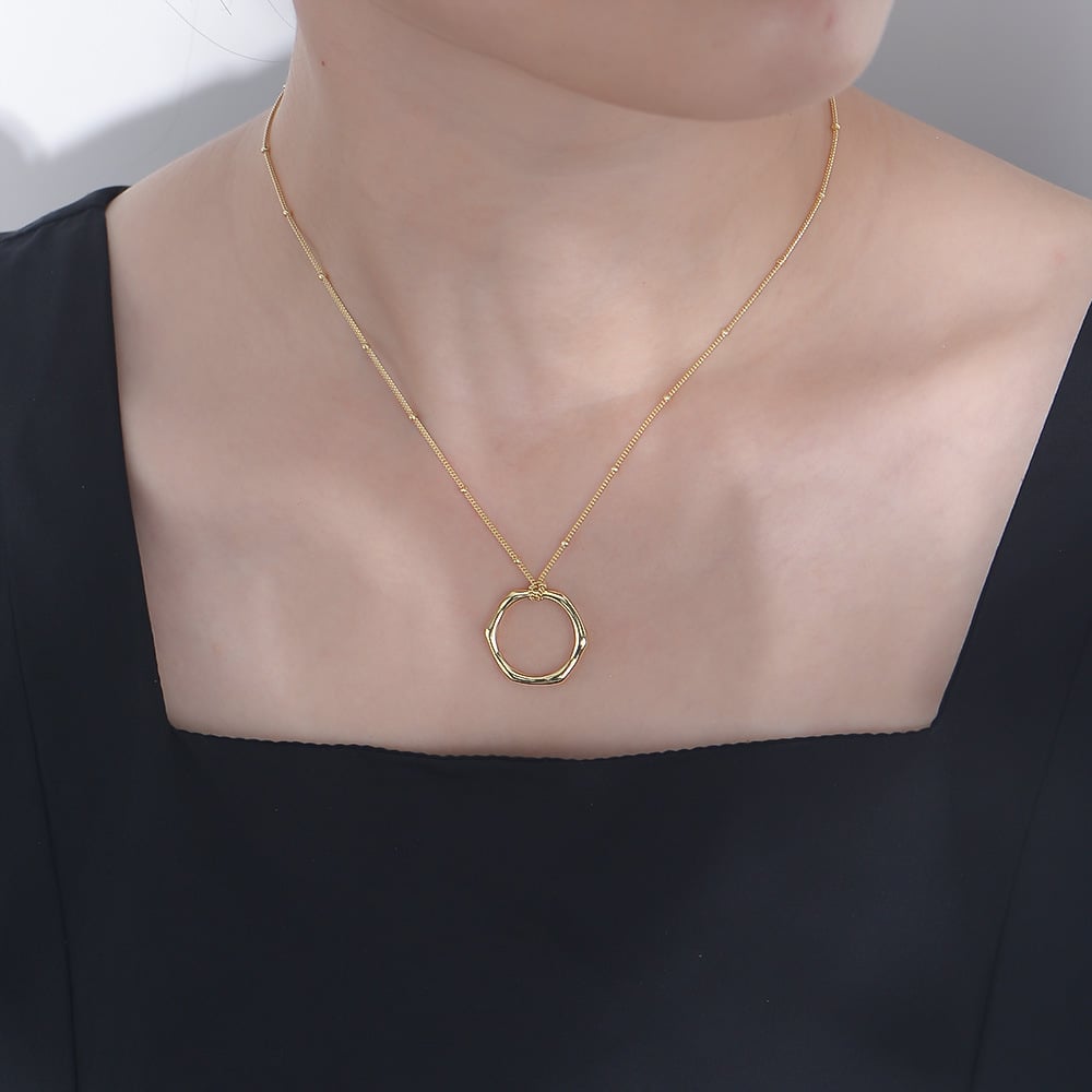 Gold Hollow Hexagon Pendant Necklace