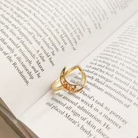 Hollow Crescent Moon and Star Sterling Silver Adjustable Ring