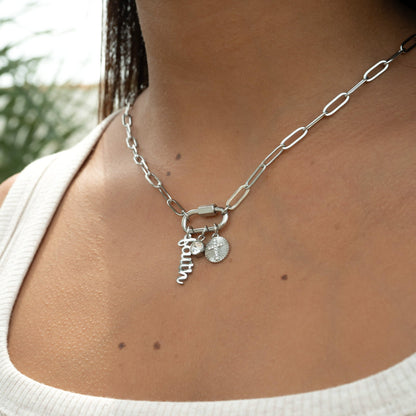 Carabiner Faith Charm Paperclip Necklace
