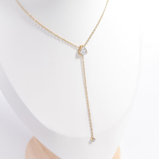 18K Gold PVD Teardrop CZ Lariat Necklace
