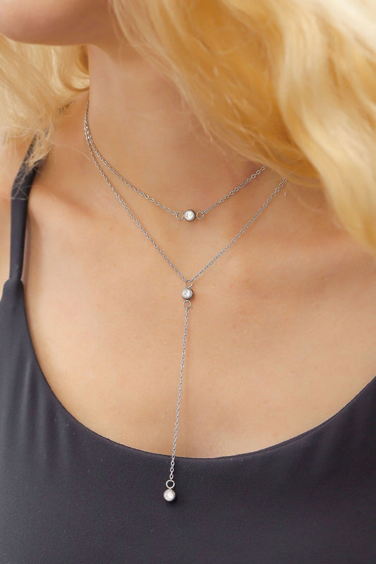 18K Gold PVD Lariat Necklace with Emerald CZ