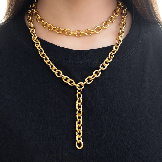 18K Gold PVD Chunky Chain Lariat Necklace