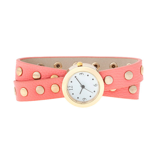 Pink Studded Round Wrap Watch