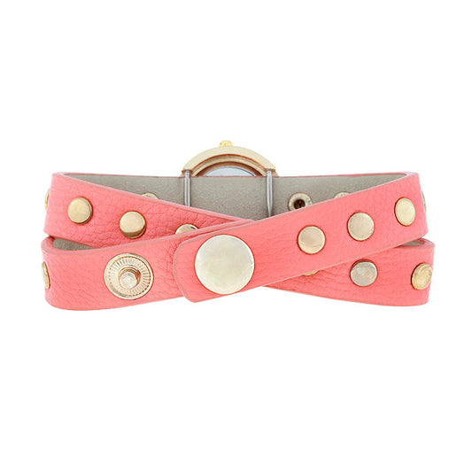 Pink Studded Round Wrap Watch