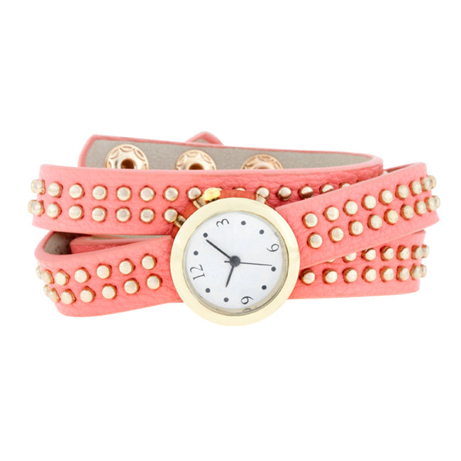 Mini Pink Studded Wrap Watch