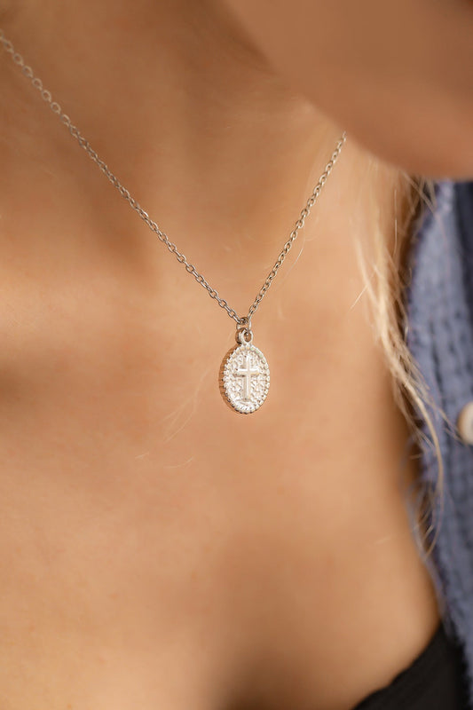 18K Gold PVD Textured Medallion Cross Charm