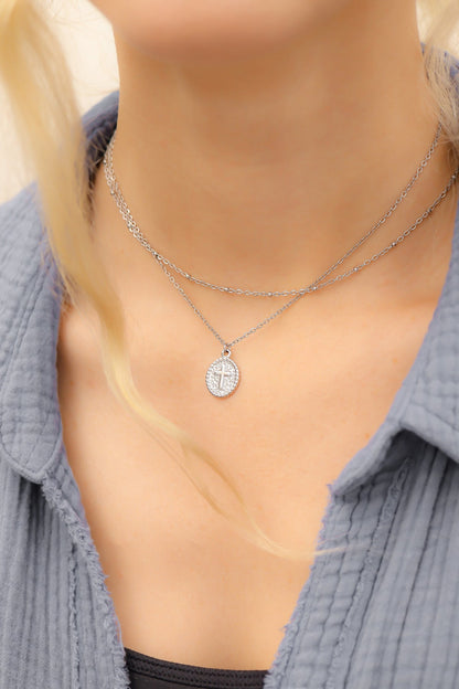 18K Gold PVD Textured Medallion Cross Charm