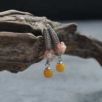 Baltic Yellow Amber Pearl Flower Stud Earrings