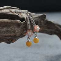 Baltic Yellow Amber Pearl Flower Stud Earrings