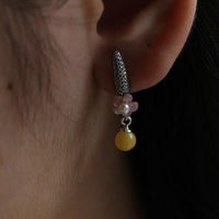 Baltic Yellow Amber Pearl Flower Stud Earrings