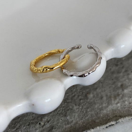 925 Sterling Silver Irregular Burned Non-Pierced Earring (Single)