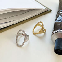 Hollow Irregular Oval Geometry Sterling Silver Adjustable Ring