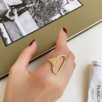 Hollow Irregular Oval Geometry Sterling Silver Adjustable Ring