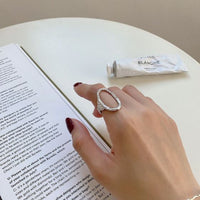 Hollow Irregular Oval Geometry Sterling Silver Adjustable Ring