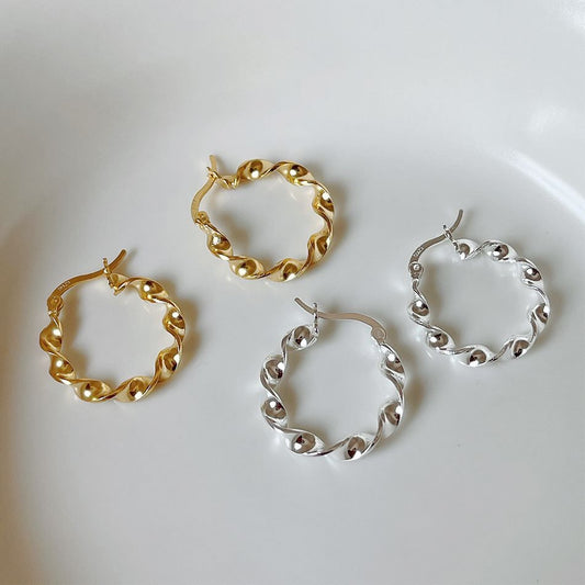 Twisted Wave 925 Sterling Silver Hoop Earrings