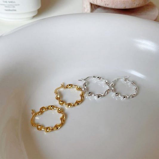 Twisted Wave 925 Sterling Silver Hoop Earrings