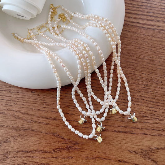 Natural Pearl Rose Flower Necklace in 925 Sterling Silver
