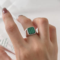 Geometry Square Green Turquoise Adjustable Ring