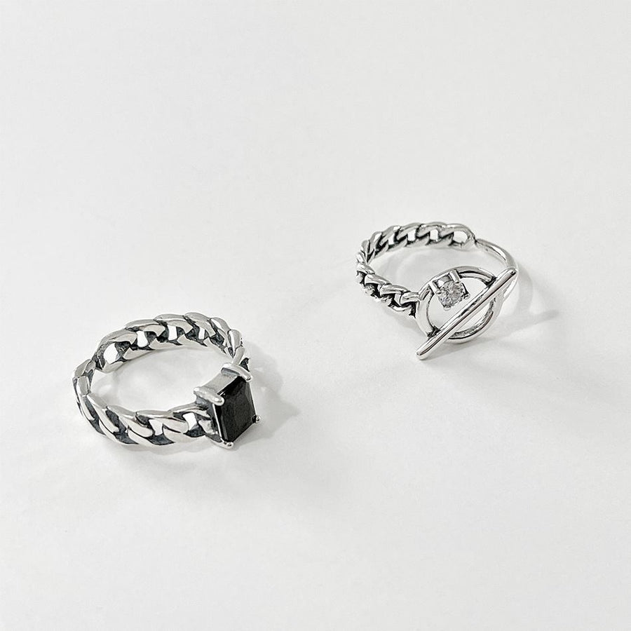 Vintage Geometry Created Agate 925 Sterling Silver Adjustable Ring